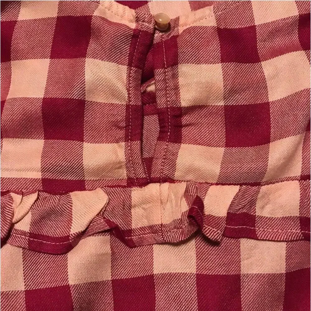 Western Gingham Plaid Cold Shoulder Long Sleeve Blouse Pink Girls Size 14